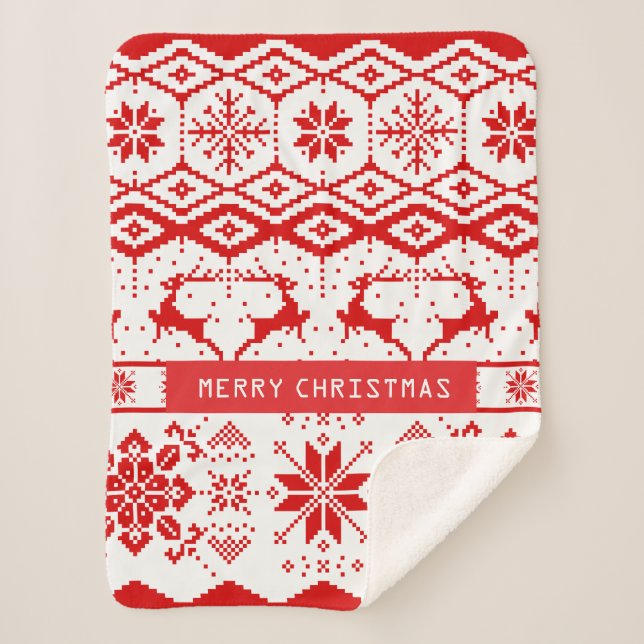 Couverture Sherpa Joli Rindeer Rouge Et Snowflakes (Devant)