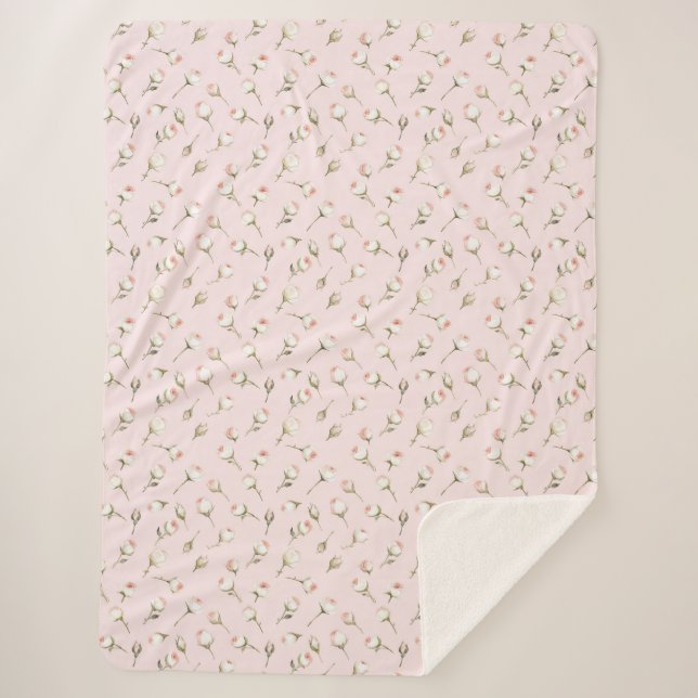 Couverture Sherpa Joli rose Roses Blanches Floral (Devant)