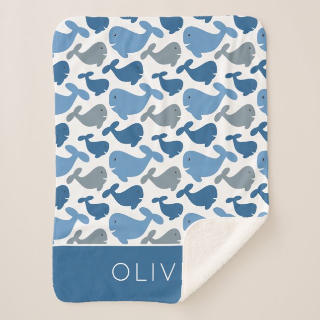 Couverture Sherpa Jolie baleine grise et bleu marine personnalisée g (Devant)