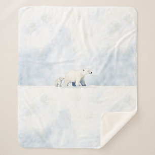 Couverture Sherpa Jolie famille d'ours polaires arctiques