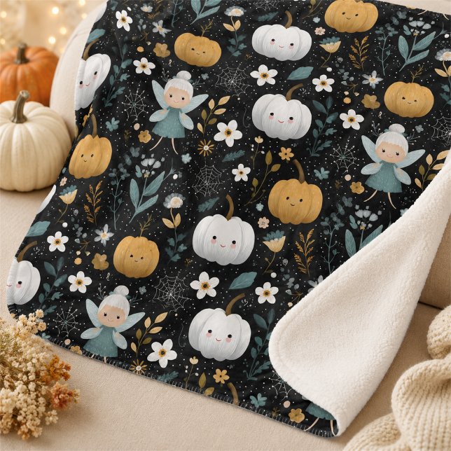 Couverture Sherpa Jolie Fée de Halloween Kawaii et Citrouilles Paste (Créateur téléchargé)
