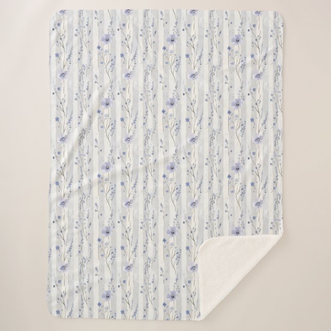 Couverture Sherpa Jolie lavande blanc floral rayures douche de maria (Devant)