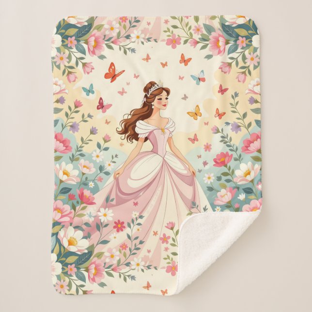 Couverture Sherpa Jolie princesse avec papillons (Devant)
