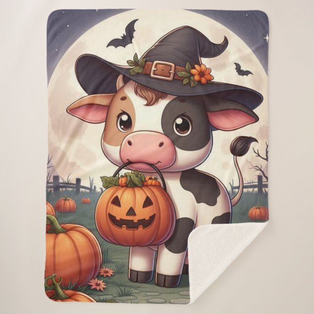 Couverture Sherpa Jolie vache sorcière Halloween (Devant)