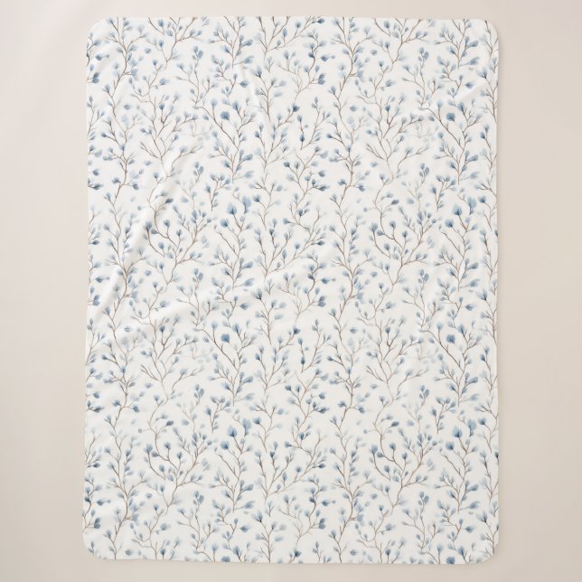Couverture Sherpa Jolies Fleurs Blanches Bleues   (Devant)