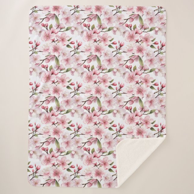 Couverture Sherpa Jolies fleurs roses de cerisier en fleurs (Devant)