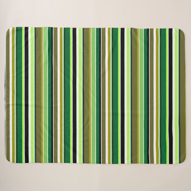 Couverture Sherpa Jolies rayures vertes et blanches (Devant (Horizontal))