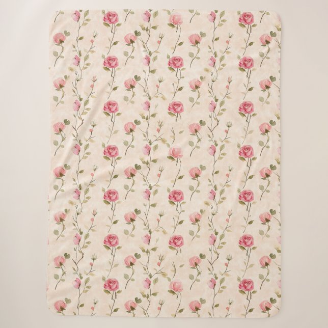 Couverture Sherpa Jolies Roses Fleurales Roses Crème Rose (Devant)