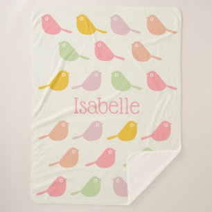 Couverture Sherpa Jolis Oiseaux Personnalisés Couleurs Pastel pour F