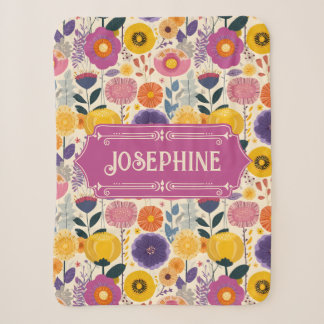 Couverture Sherpa Joséphine coloré violet et jaune Floral moderne