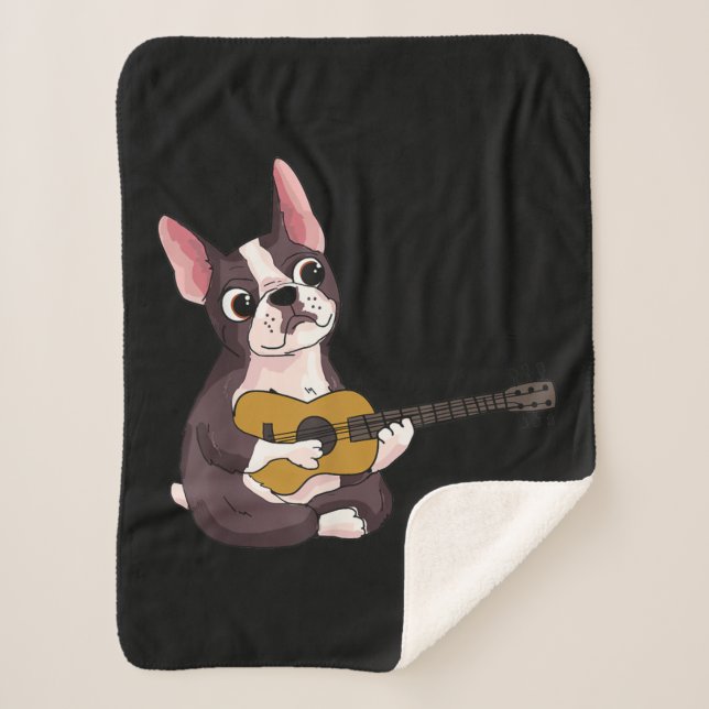 Couverture Sherpa Jouer Guitare Guitariste Français Bulldog Cadeau (Devant)