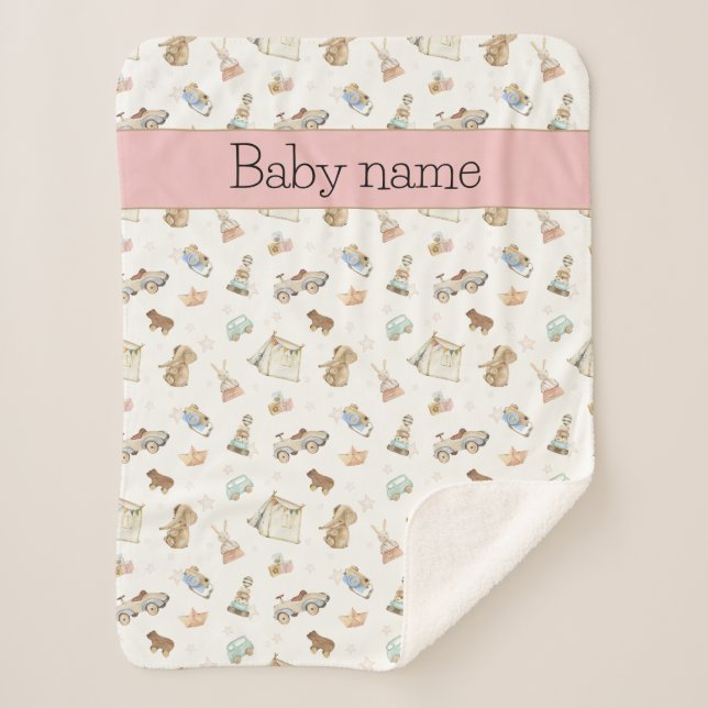 Couverture Sherpa Jouets vintages poussette pour bébé (Devant)