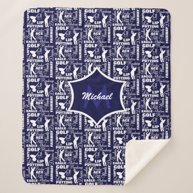 Couverture Sherpa Joueur de golf Cool à thème Monogramme (Devant)