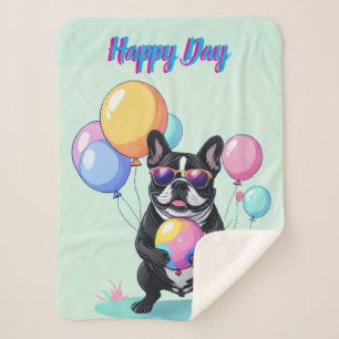 Couverture Sherpa Jour heureux bouledogue français Bulldog français 