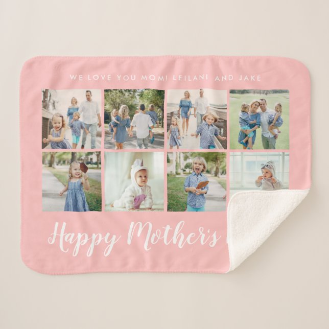 Couverture Sherpa Joyeuse Fête des Mères 8 Photo Custom Blush Pink (Devant (Horizontal))