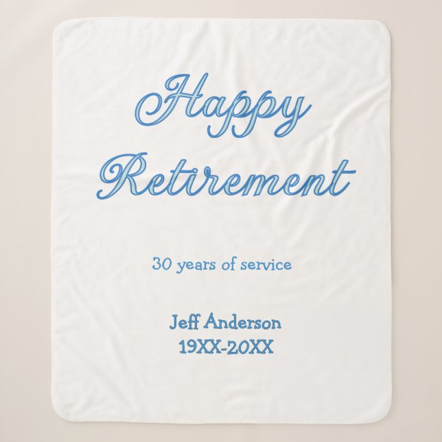Couverture Sherpa Joyeuse retraite bleue années de service nom paste (Devant)