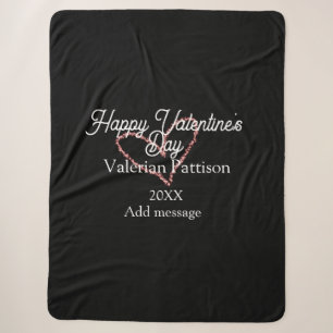 Couverture Sherpa Joyeuse Saint-Valentin cœur rouge paillettes noir