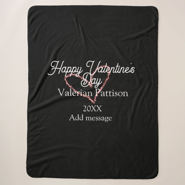 Couverture Sherpa Joyeuse Saint-Valentin cœur rouge paillettes noir  (Devant)