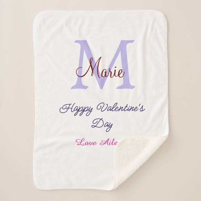 Couverture Sherpa Joyeuse Saint-Valentin pastel violet monogramme ro (Devant)