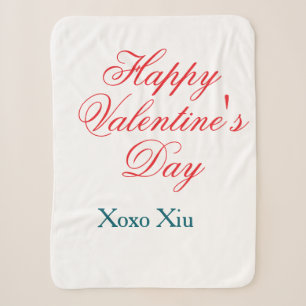 Couverture Sherpa Joyeuse Saint-Valentin rouge bleu xoxo amour nom