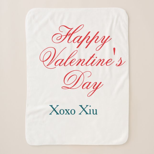 Couverture Sherpa Joyeuse Saint-Valentin rouge bleu xoxo amour nom  (Devant)