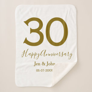 Couverture Sherpa Joyeux 30e anniversaire nom date golden bold lette