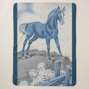 Couverture Sherpa joyeux cheval en bleu