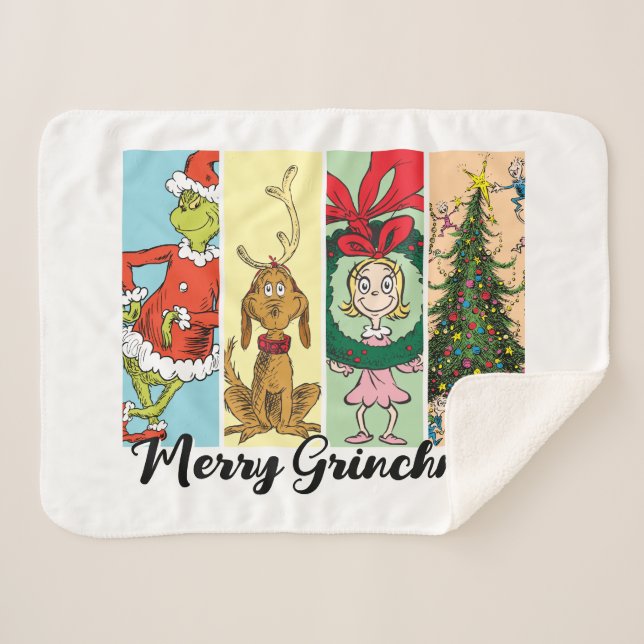 Couverture Sherpa Joyeux Grinchmas Collage de vacances (Devant (Horizontal))