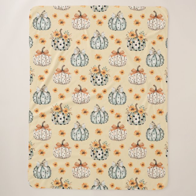 Couverture Sherpa Joyeux Halloween Aquarelle citrouilles et fleurs  (Devant)