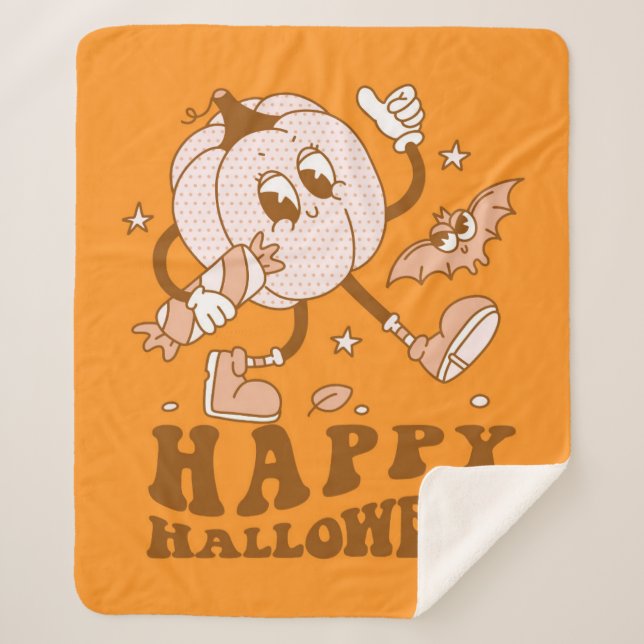 Couverture Sherpa Joyeux Halloween| Citrouille de points de Polka ré (Devant)