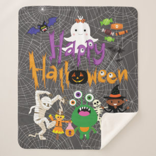 Couverture Sherpa Joyeux Halloween Enfants mignonnes et Éffrayants