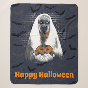 Couverture Sherpa Joyeux Halloween Fantôme avec Citrouille