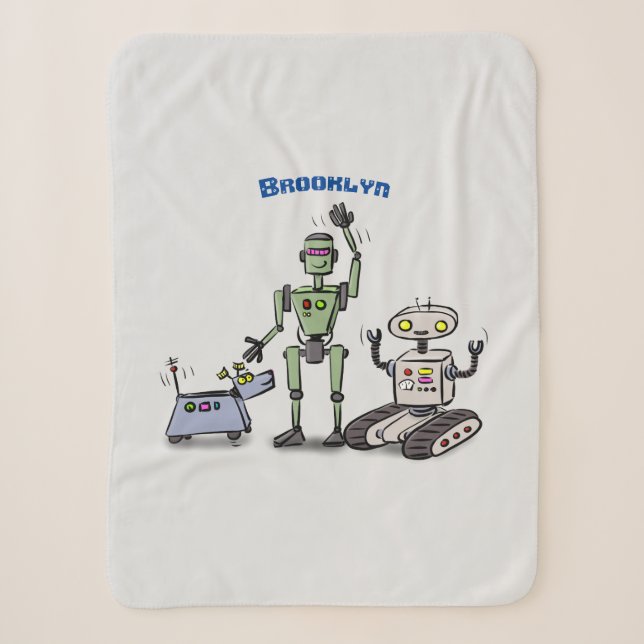 Couverture Sherpa Joyeux joli dessin de trois robots trio (Devant)