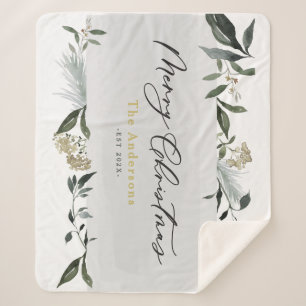 Couverture Sherpa Joyeux Noël aquarelle feuillage Noël