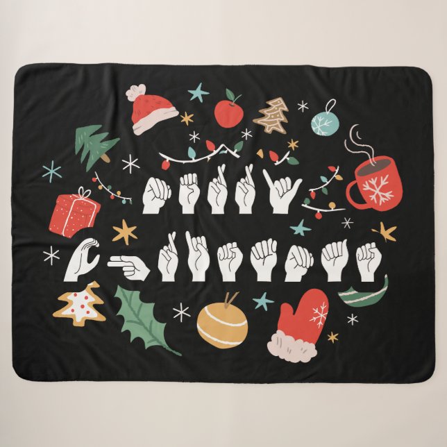 Couverture Sherpa Joyeux Noël - ASL American Sign Language III (Devant (Horizontal))