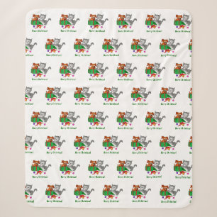 Couverture Sherpa Joyeux Noël avec chat et chiot