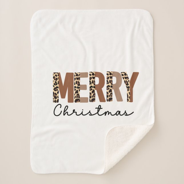 Couverture Sherpa "Joyeux Noël" Bloc de couleur moderne Leopard Boho (Devant)