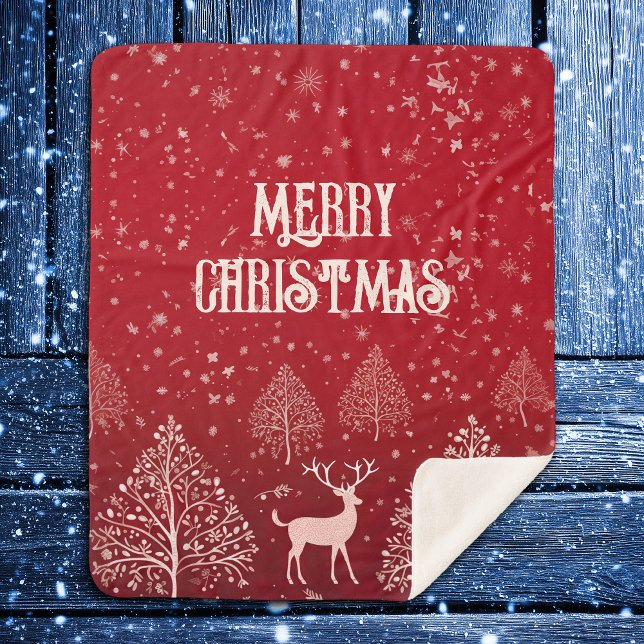 Couverture Sherpa Joyeux Noël rouge classique hiver (Créateur téléchargé)