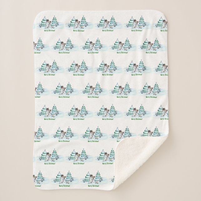 Couverture Sherpa Joyeux Noël ! Snowman avec chat et chiot (Devant)