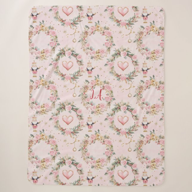 Couverture Sherpa Joyeux Nutcracker rose Vacances Beaux Personnalisé (Devant)