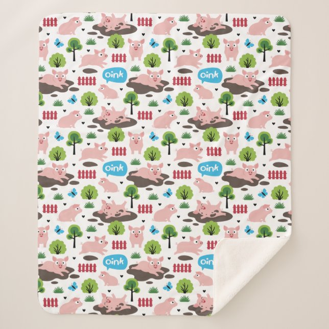 Couverture Sherpa Joyeux Porcelets Dans La Boue Blanche Sherpa (Devant)