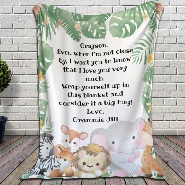 Couverture Sherpa Jungle Safari Animaux note de message personnalisé (Créateur téléchargé)
