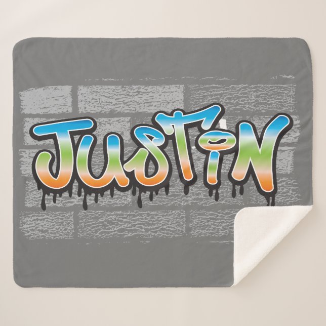 Couverture Sherpa Justin Votre Nom graffiti Logo Peinture murale en  (Devant (Horizontal))