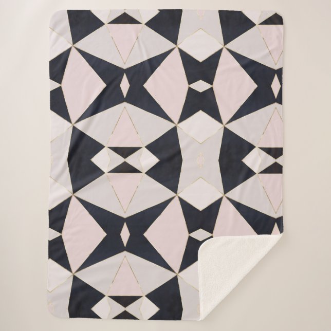 Couverture Sherpa Kaleidoscope rose noir géométrique (Devant)