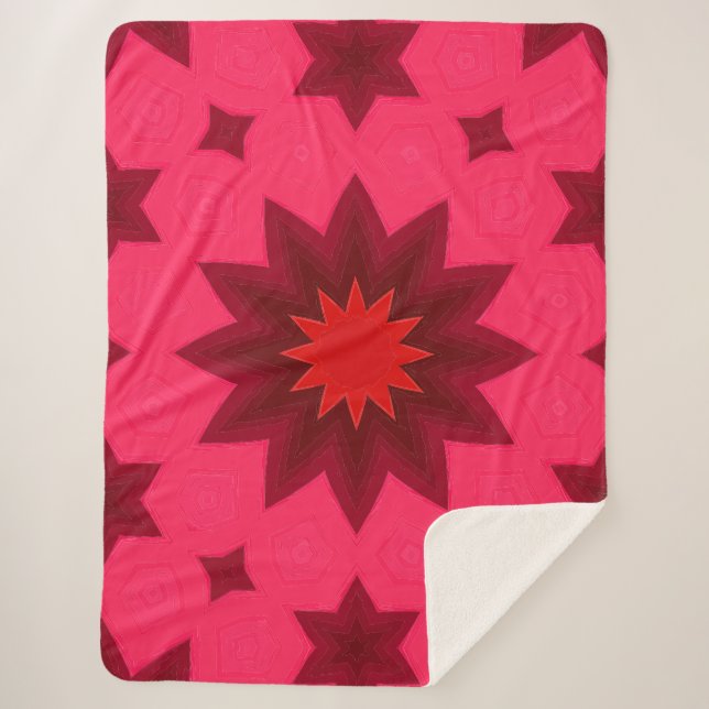 Couverture Sherpa Kaleidoscope Rose Vibrant en Étoiles (Devant)