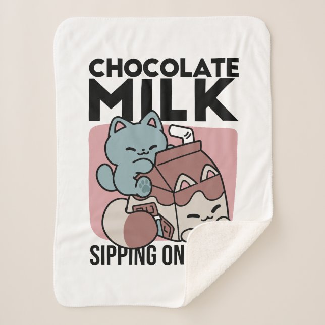 Couverture Sherpa Kawaii Chocolate Milk Cat – Cozy Drink & Cuteness  (Devant)