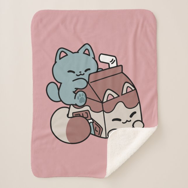Couverture Sherpa Kawaii Chocolate Milk Cat – Cozy Drink & Cuteness  (Devant)