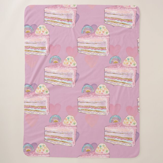 Couverture Sherpa Kawaii Rainbow Cake Motif - Pastel Purple (Devant)