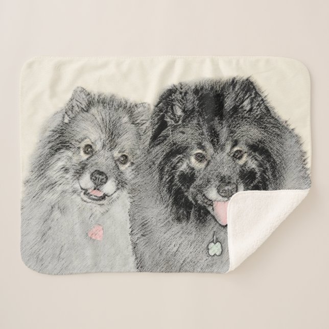 Couverture Sherpa Keeshond Maman et Son Peinture - Art Chien origina (Devant (Horizontal))