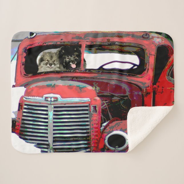 Couverture Sherpa Keeshond Noël Vieux Camion Peinture Chien Art (Devant (Horizontal))